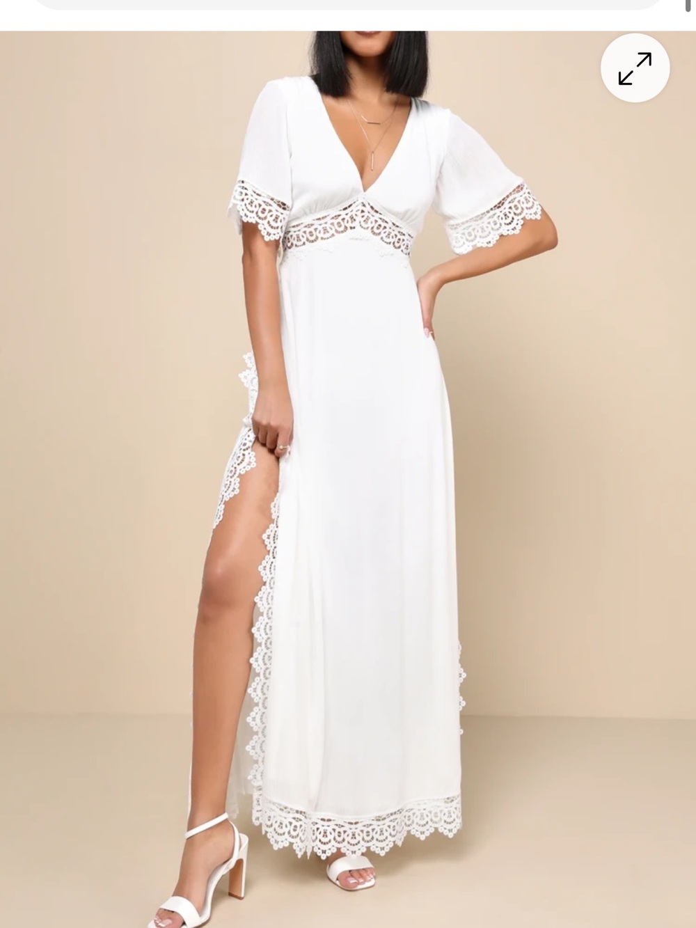 Lulus Sweeten the Occasion White Lace Short Sleeve Maxi Dress